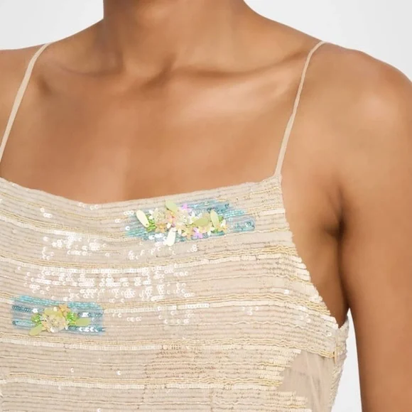 NWT La Fuori Whispering Blooms Ombre Embellished Sequin Tulle Gown Maxi Dress S - Picture 4 of 17